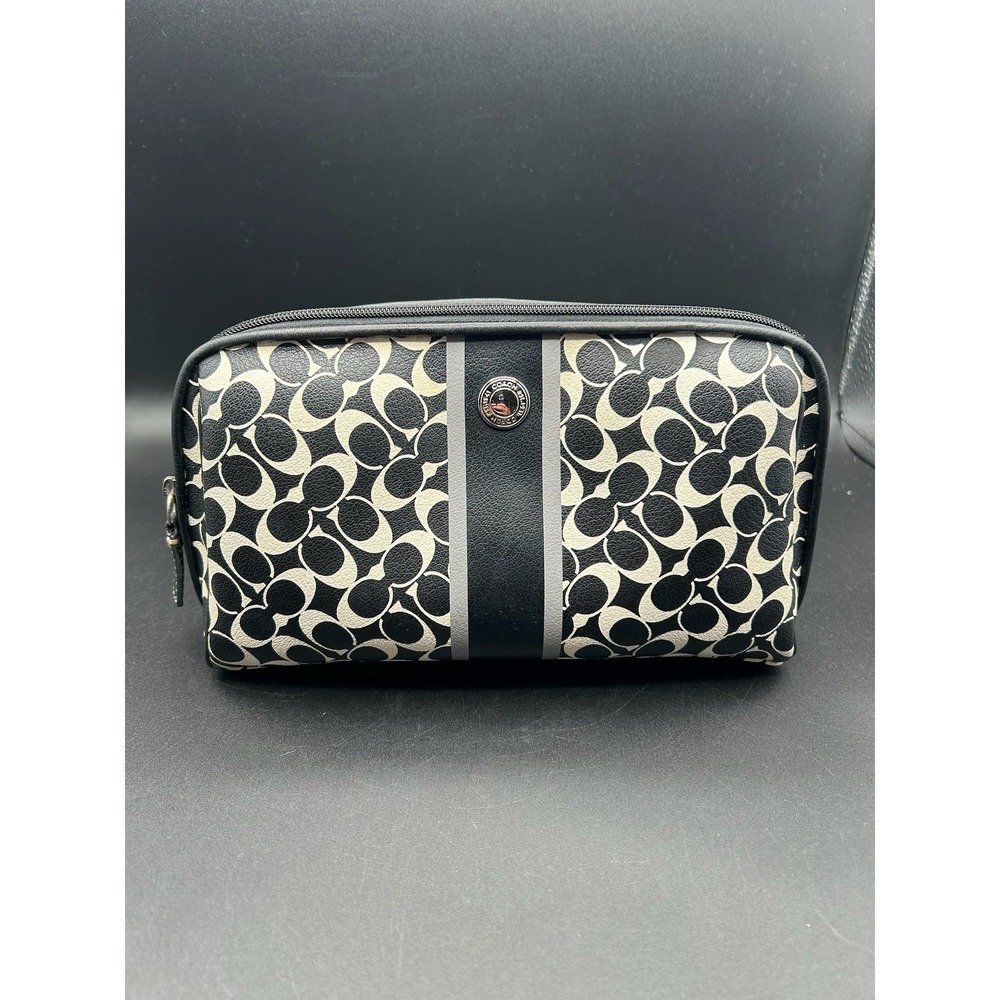 VTG Coach Chelsea Heritage Stripe Cosmetics Pouch Black& White